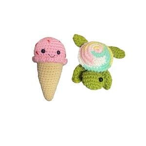 Handmade Crochet 5” Turtle & Pink Ice Cream Cone Plushies